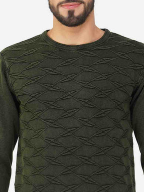 Geometric Pattern Crew Neck Cotton Pullover