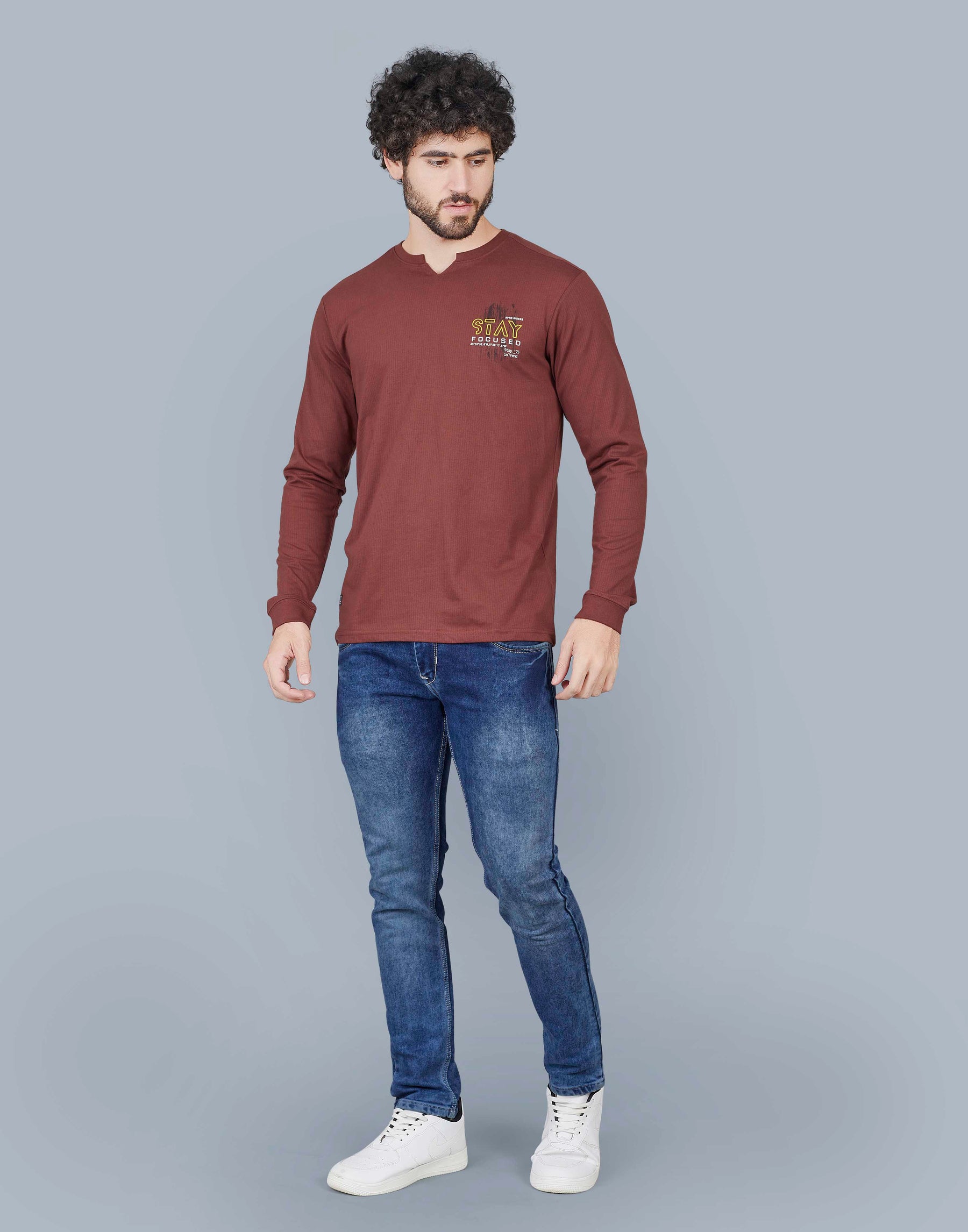 Self Knit Full Sleeve T-Shirt - Rust