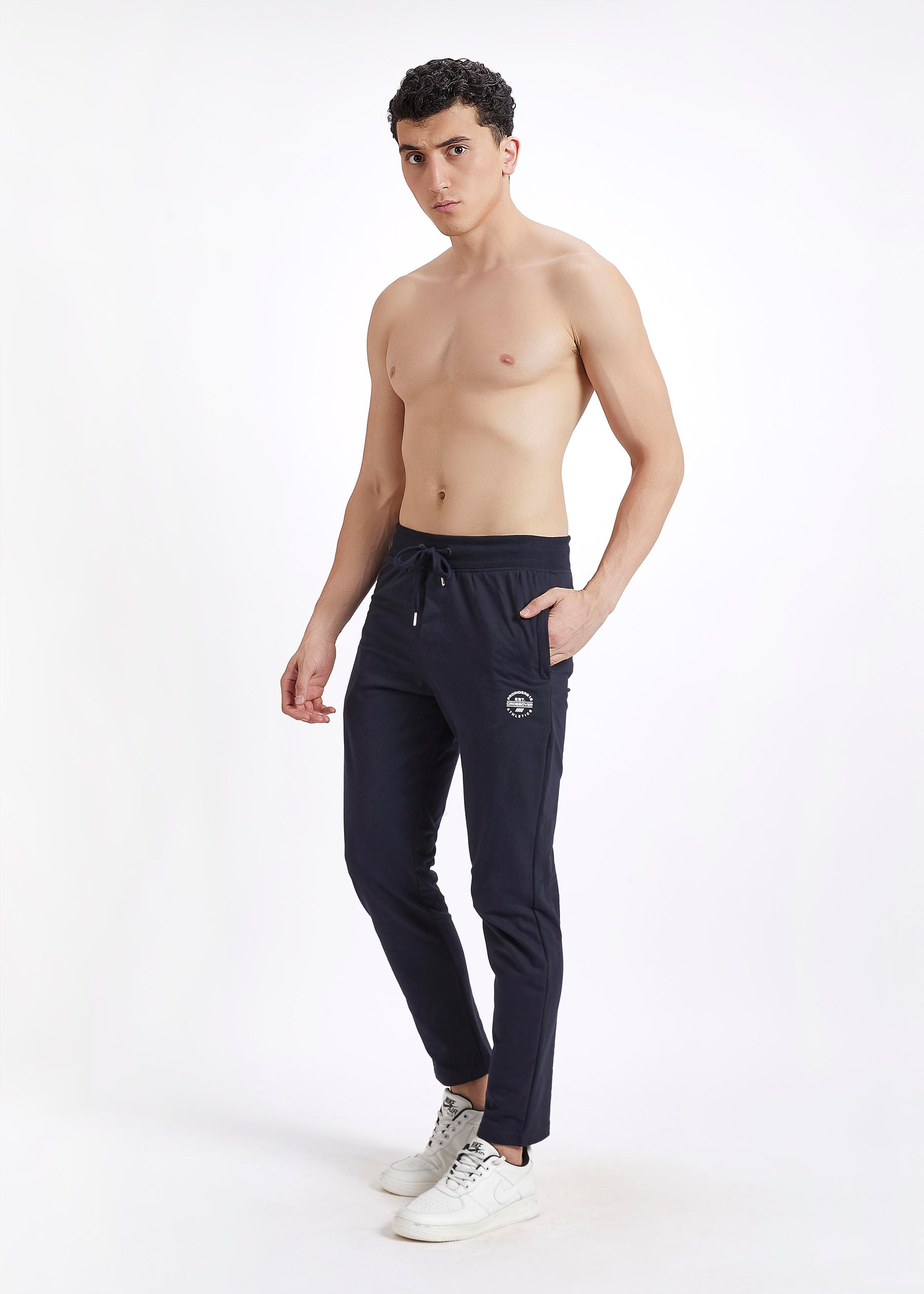 Men Navy Slim Fit Casual Track Pant