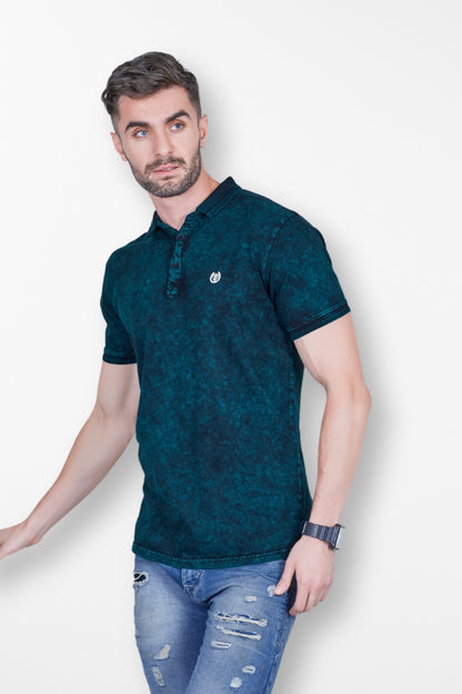Tie-Dye Polo T-Shirt Peacock