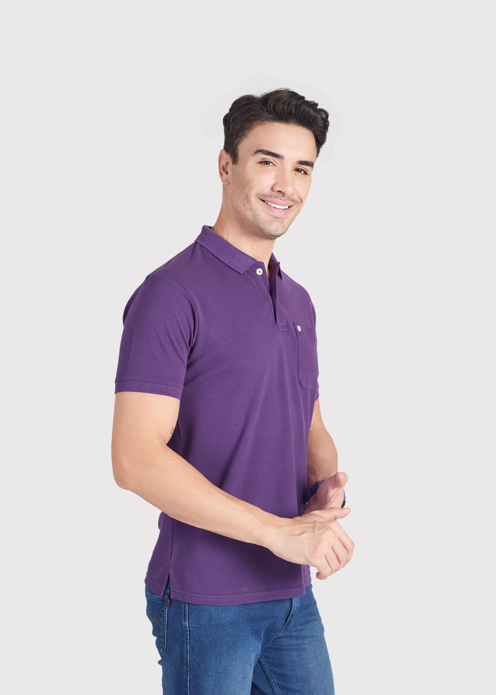Cotton Rich Pique Polo With Pocket - Purple