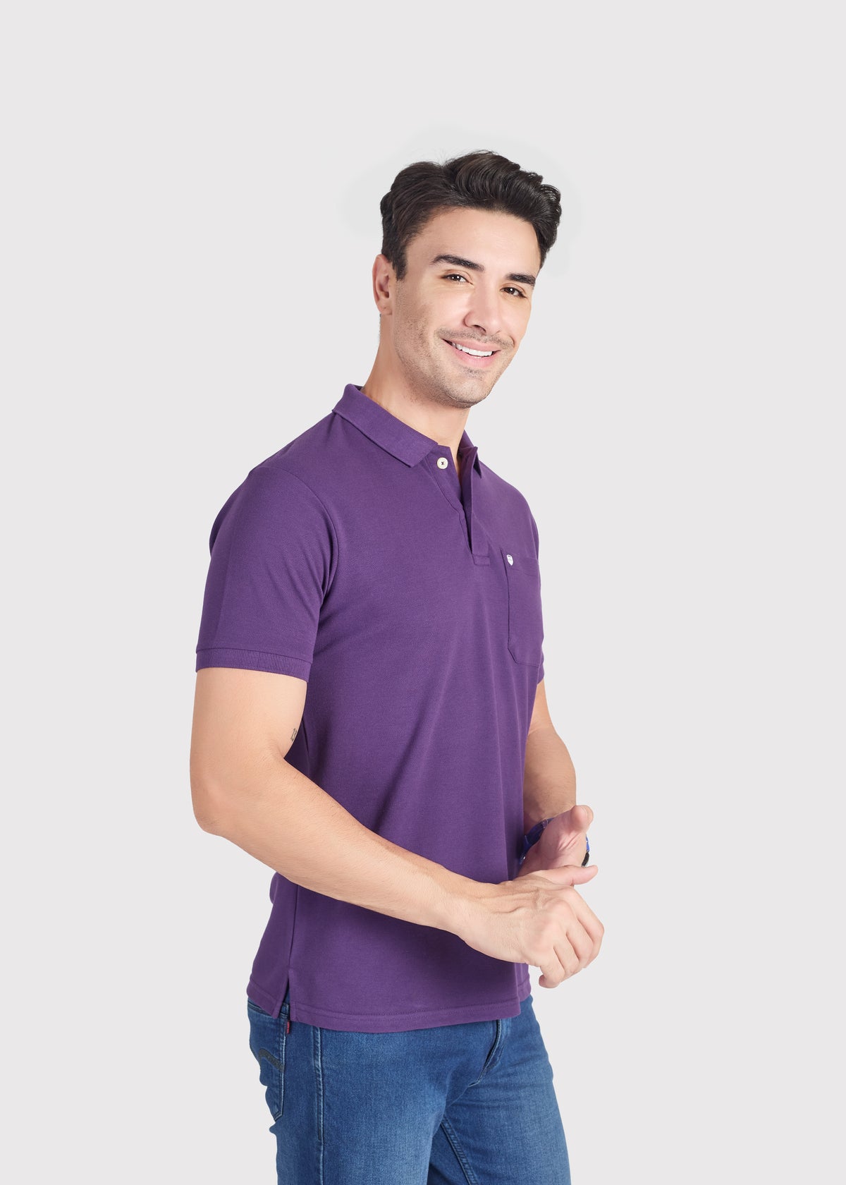 Cotton Rich Pique Polo With Pocket - Purple