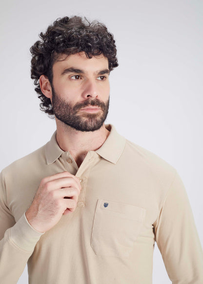 Solid Full Sleeve Pocket Polo - Beige