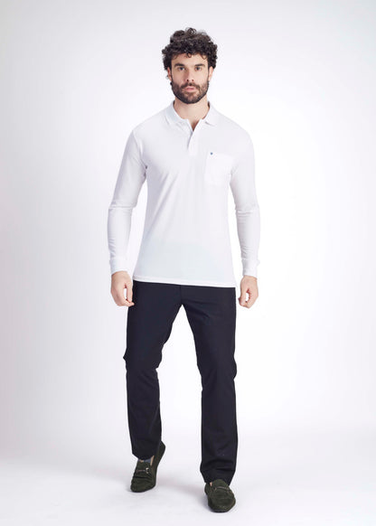 Solid Full Sleeve Pocket Polo - White