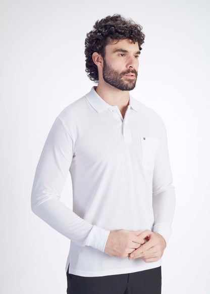 Solid Full Sleeve Pocket Polo - White
