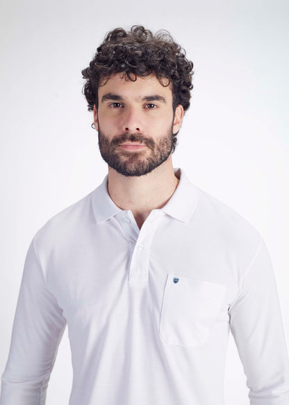 Solid Full Sleeve Pocket Polo - White
