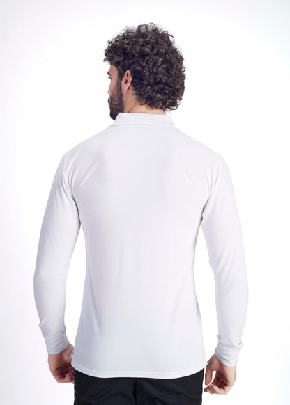 Solid Full Sleeve Pocket Polo - White