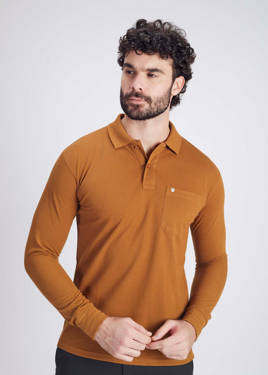 Solid Full Sleeve Pocket Polo – Amber