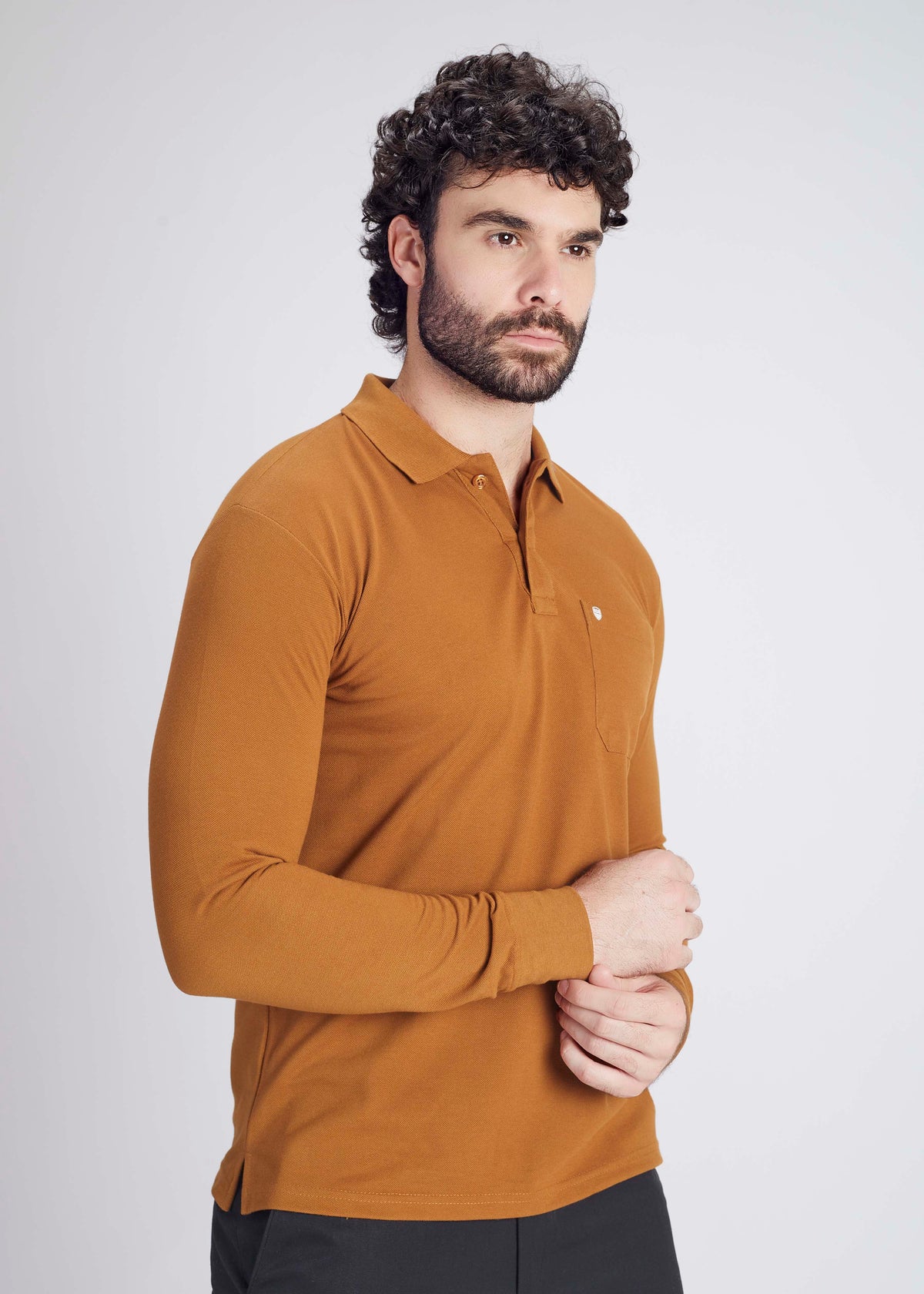 Long Sleeve Pocket Polo – Coffee