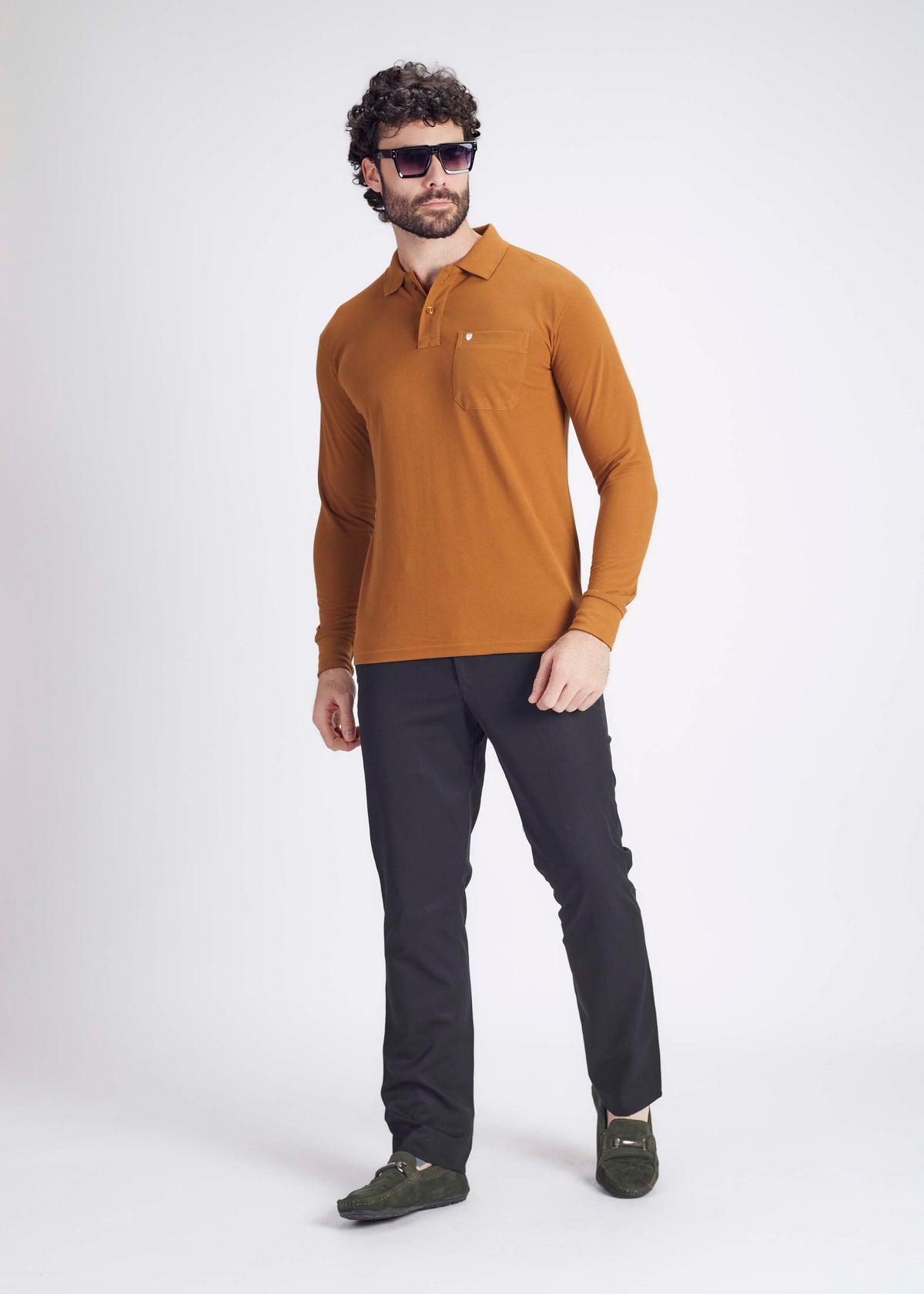 Long Sleeve Pocket Polo – Coffee