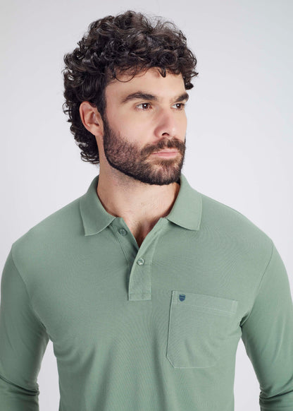 Solid Full Sleeve Pocket Polo - Green