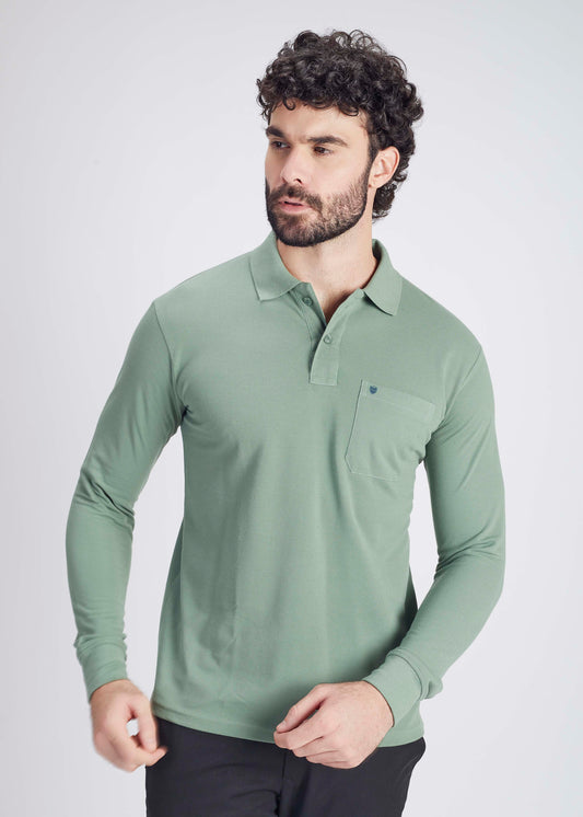 Solid Full Sleeve Pocket Polo - Green