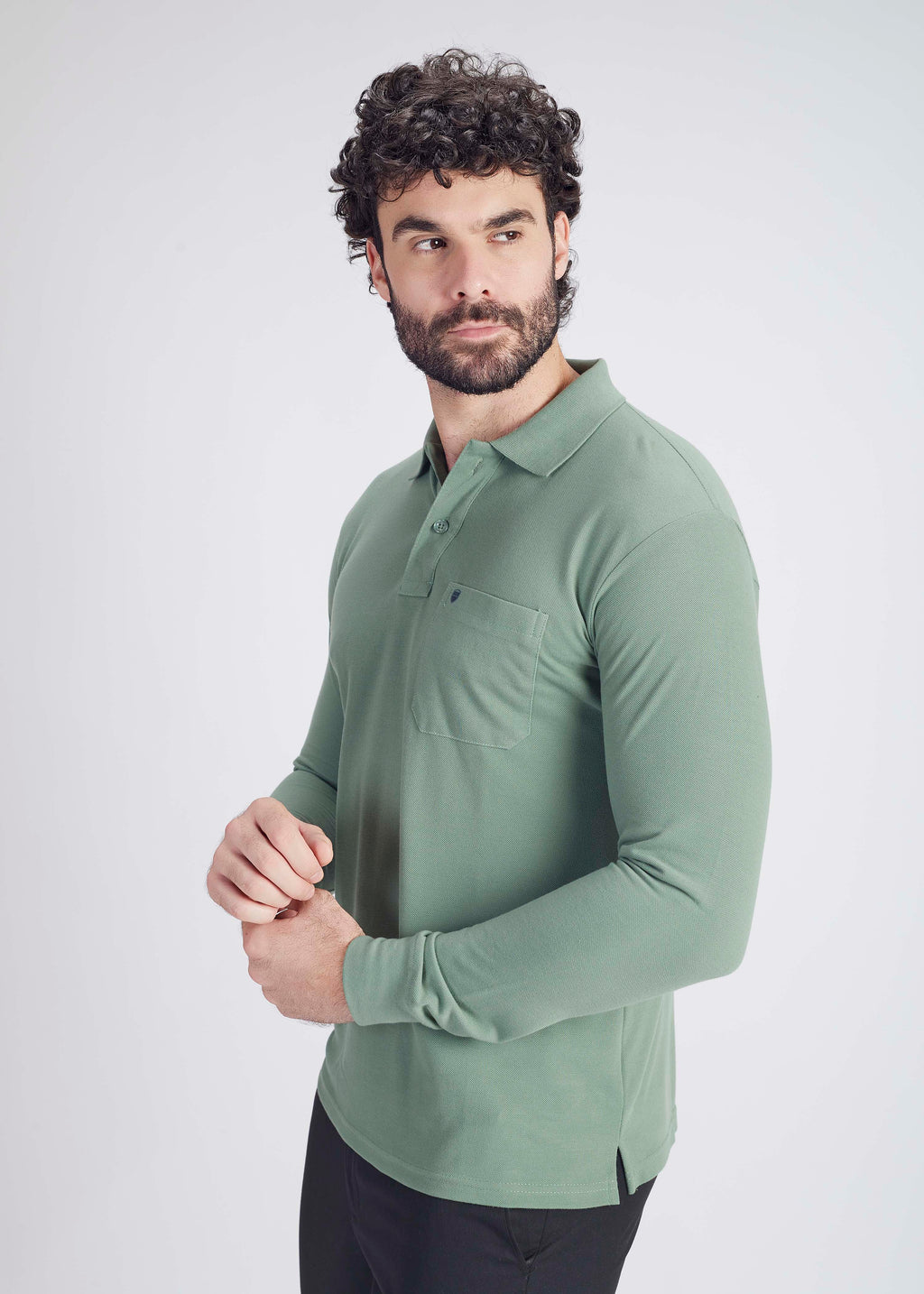 Long Sleeve Pocket Polo - Green