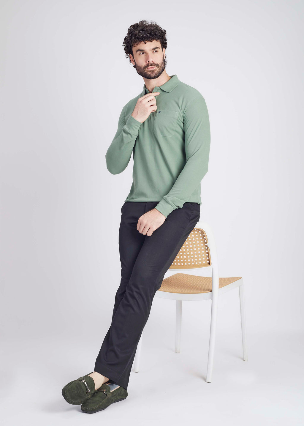 Long Sleeve Pocket Polo - Green