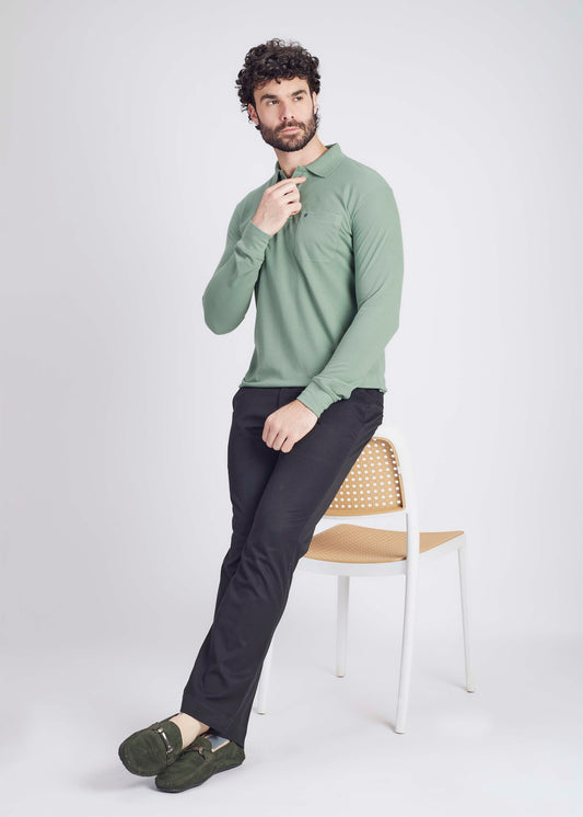 Solid Full Sleeve Pocket Polo - Green