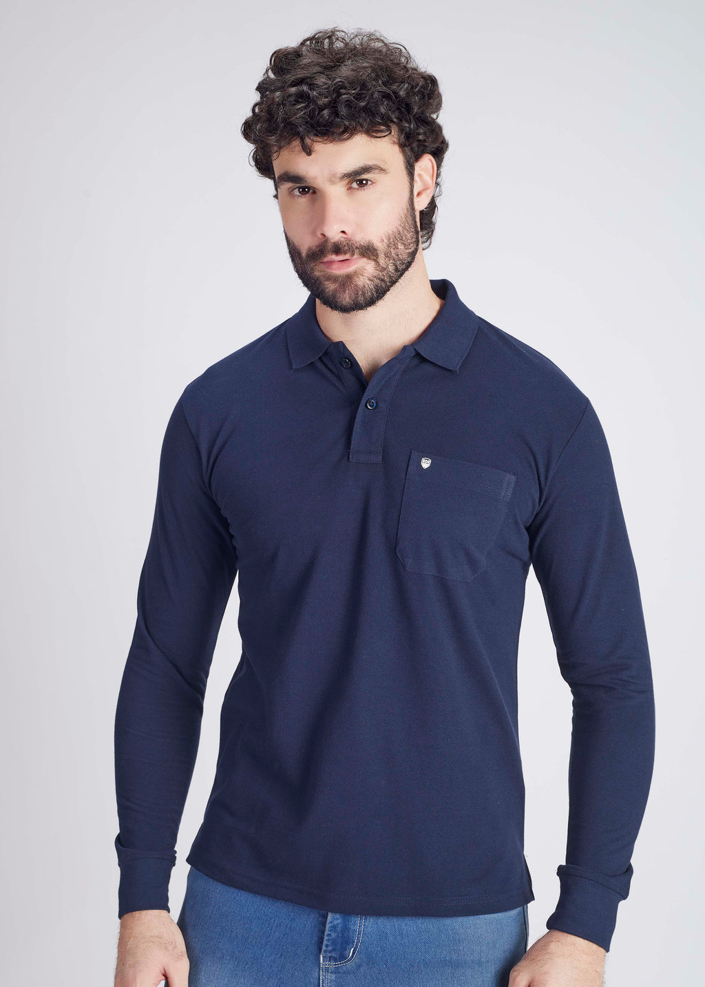 Long Sleeve Pocket Polo - Navy