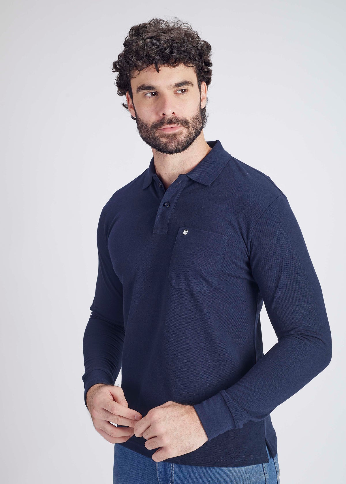 Long Sleeve Pocket Polo - Navy