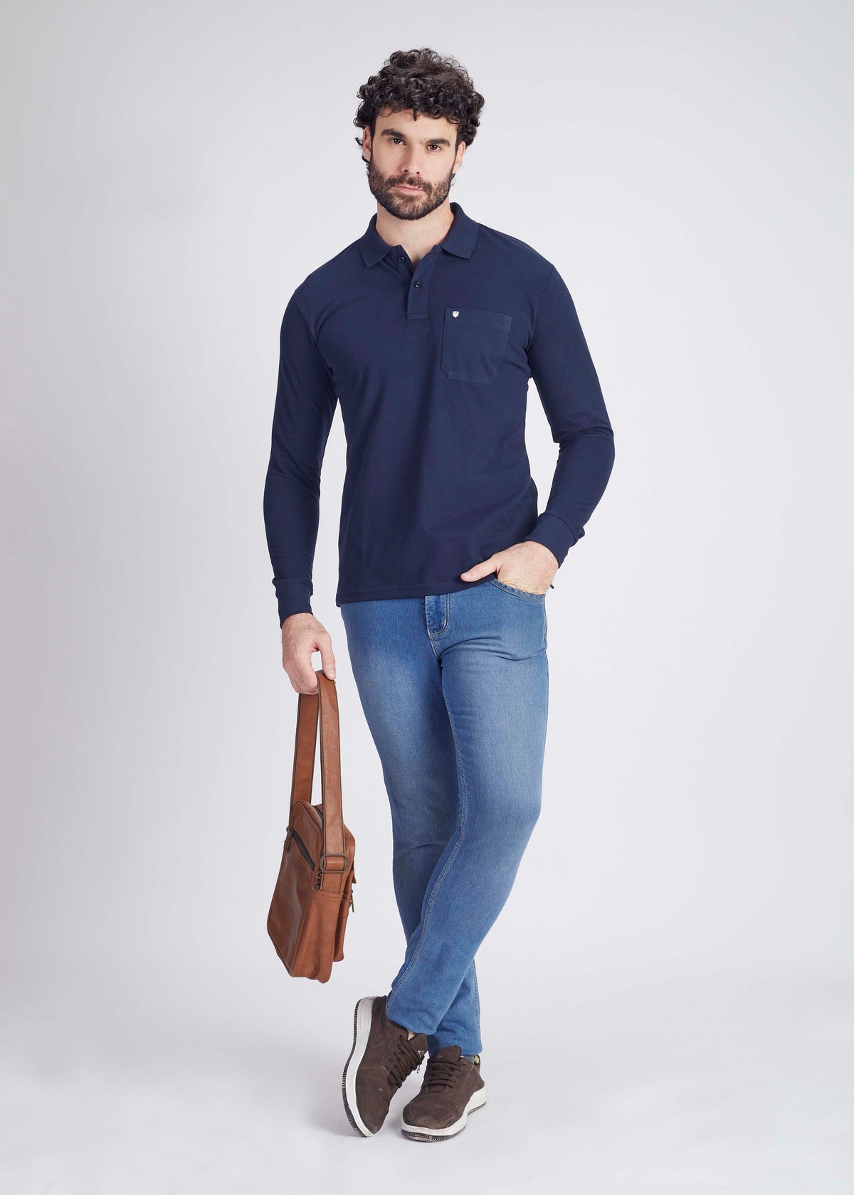 Long Sleeve Pocket Polo - Navy