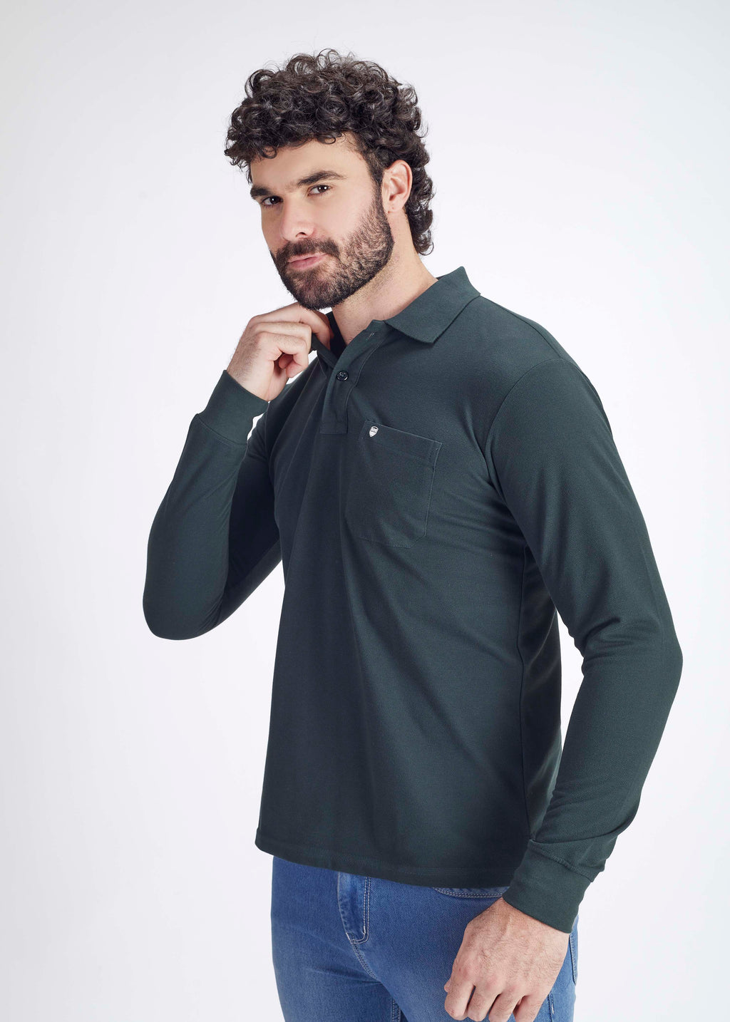 Long Sleeve Pocket Polo - Bottle Green