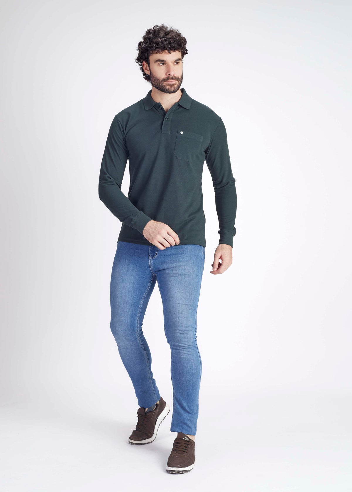 Long Sleeve Pocket Polo - Bottle Green