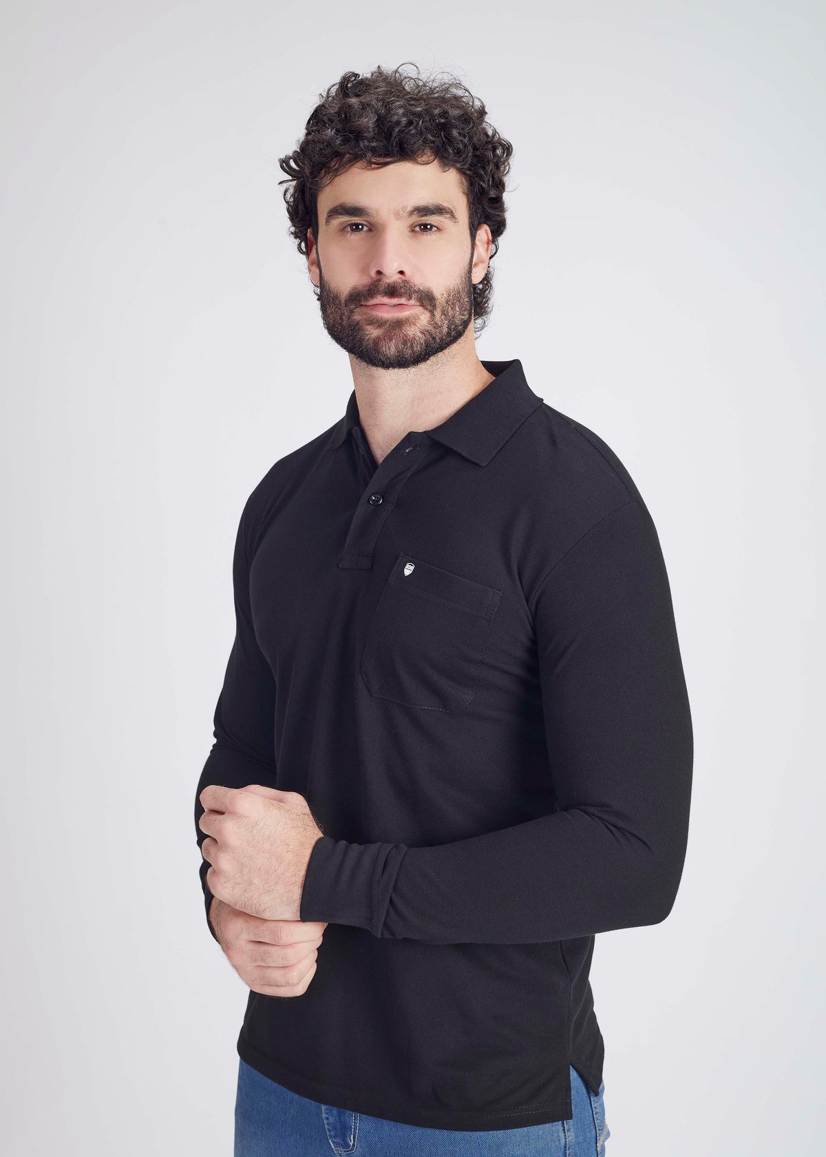 Long Sleeve Pocket Polo - Black