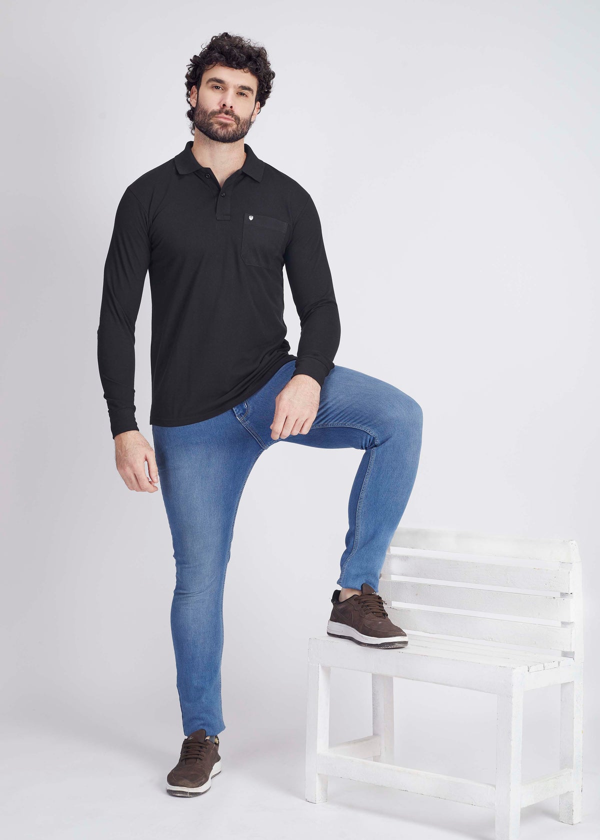Long Sleeve Pocket Polo - Black