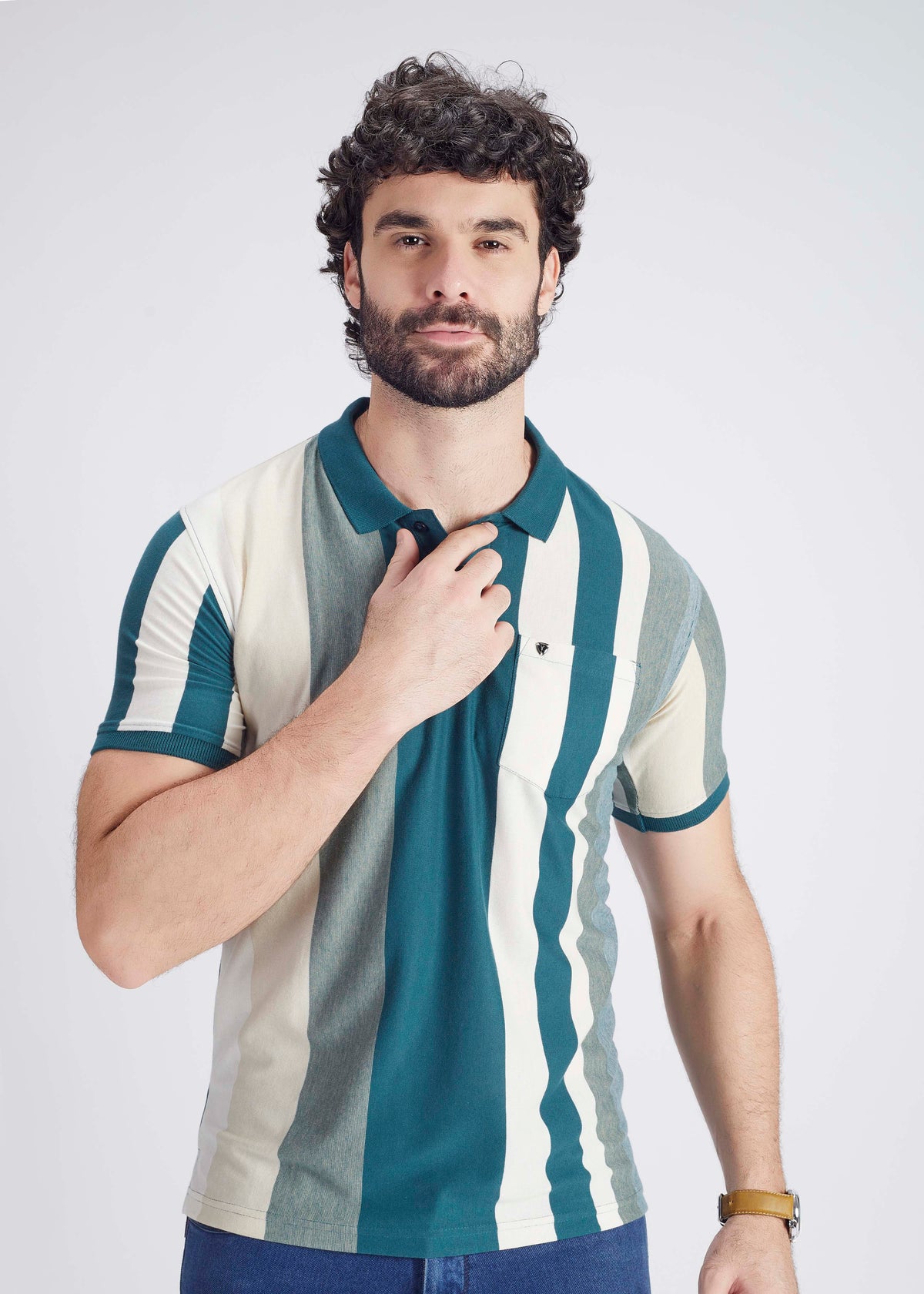 Regular Fit Vertical Stripe Polo With Pocket