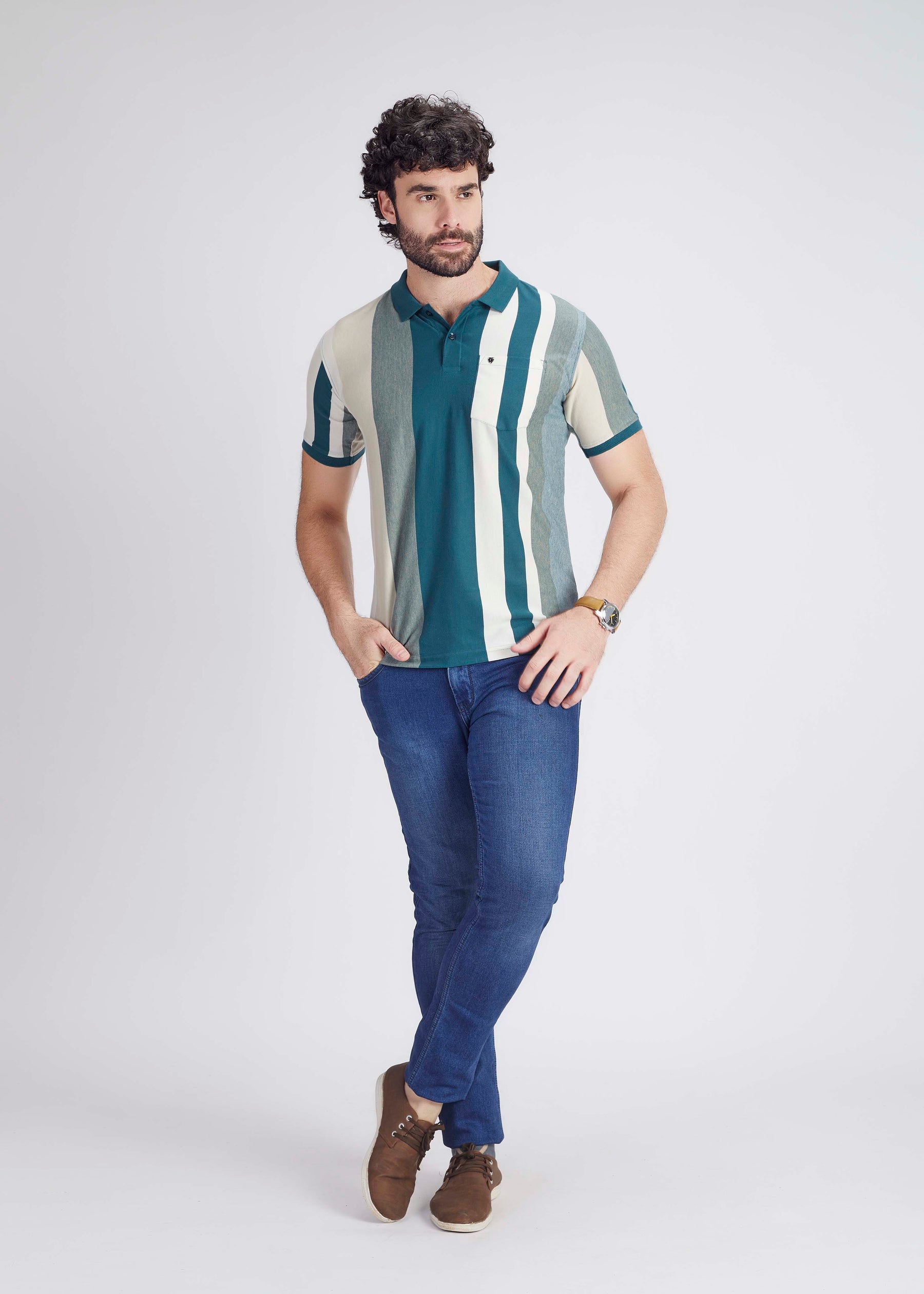 Regular Fit Vertical Stripe Polo With Pocket