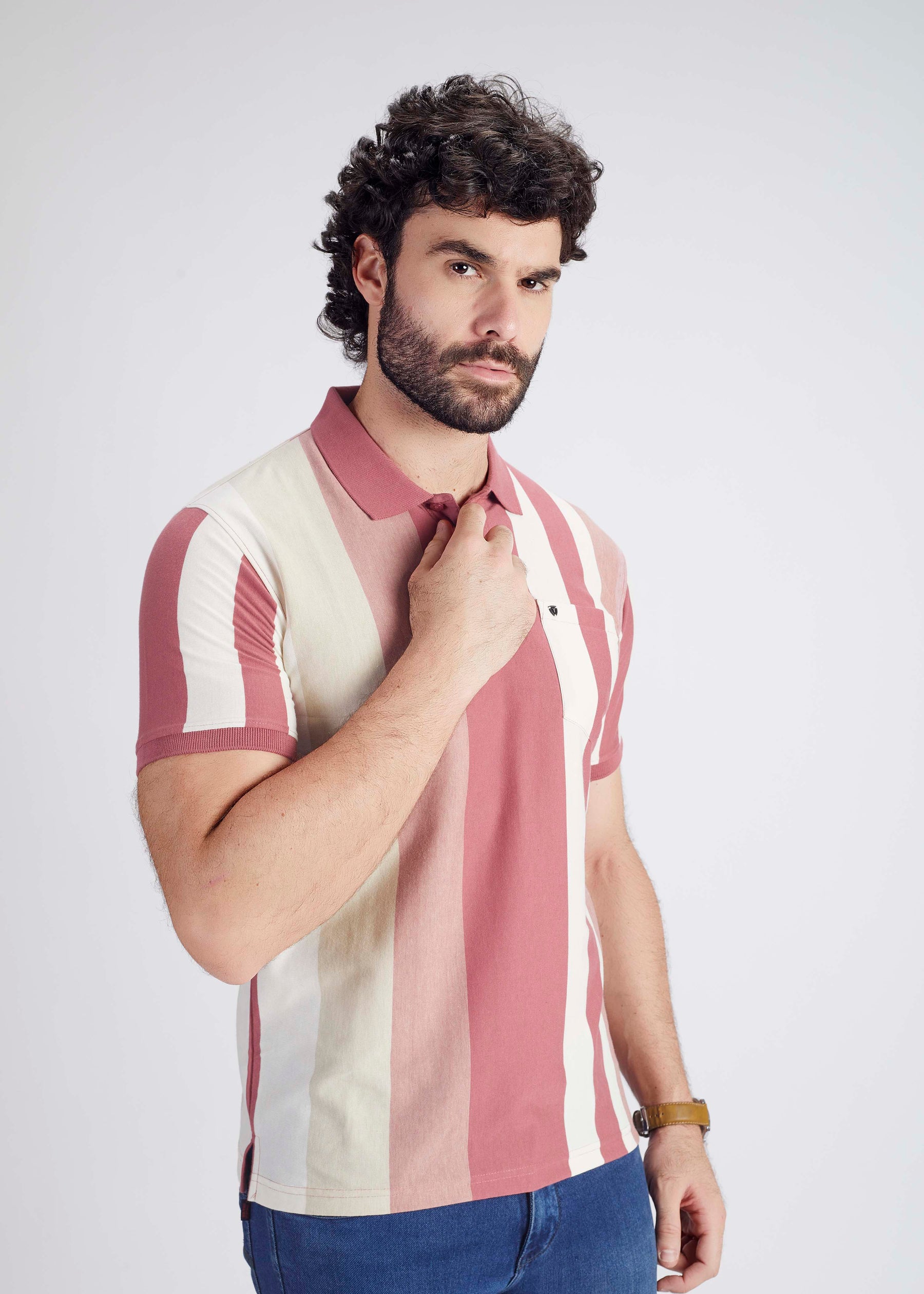 Regular Fit Vertical Stripe Polo With Pocket