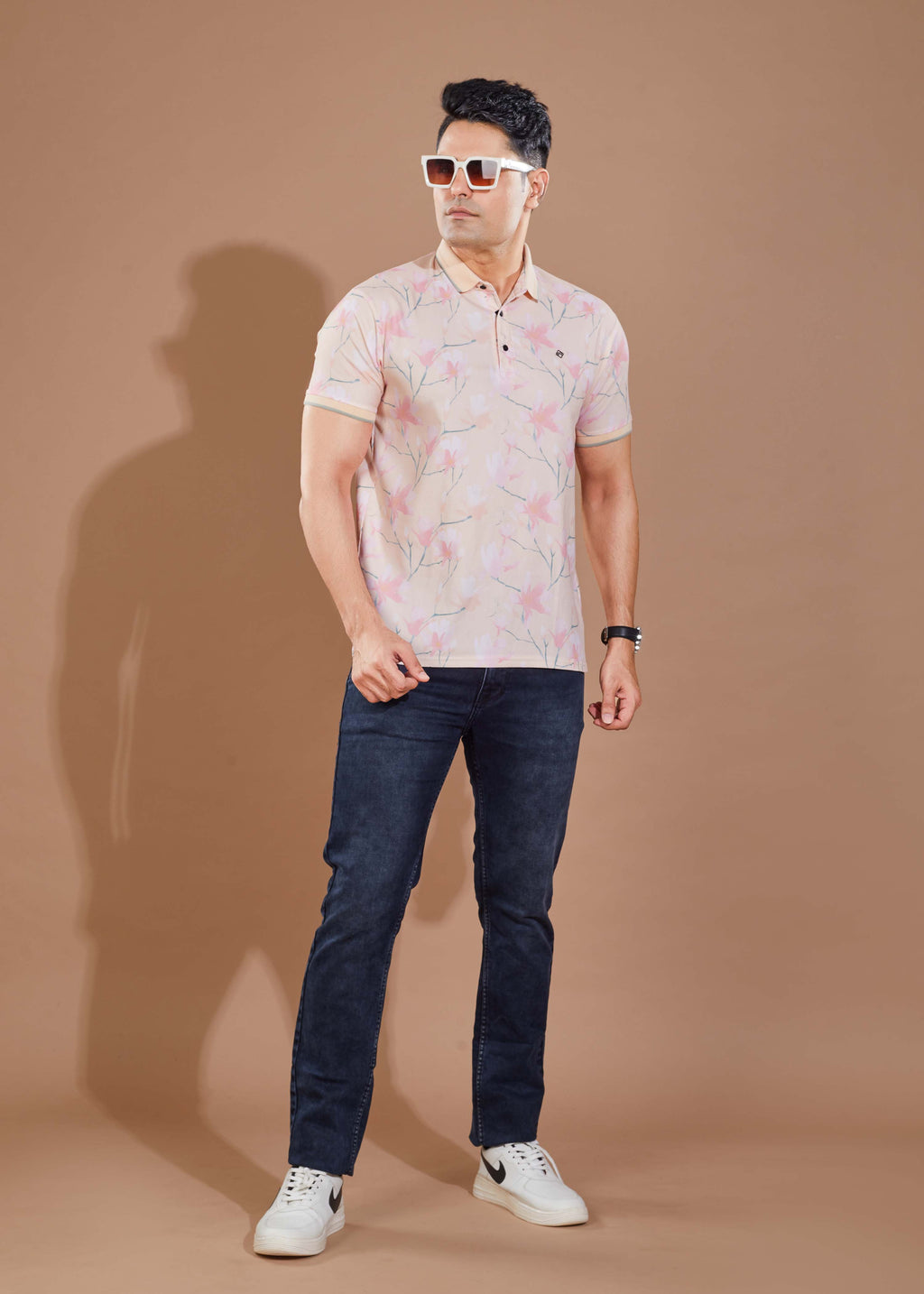 Floral Print Polo - Peach