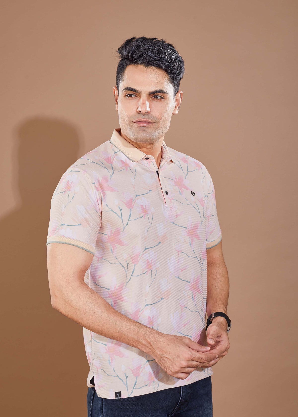 Floral Print Polo - Peach