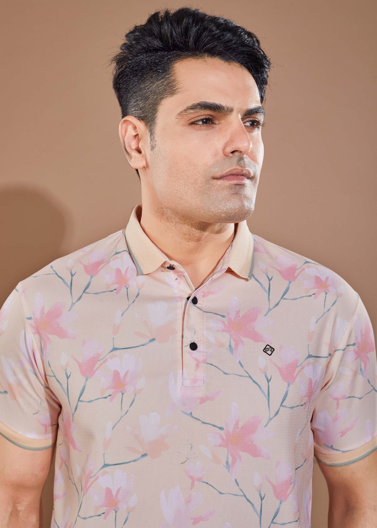 Floral Print Polo - Peach