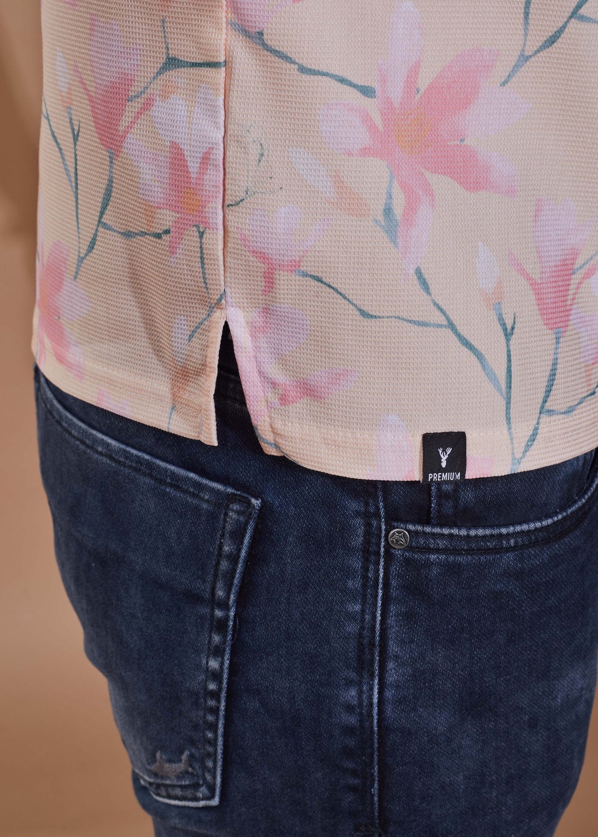 Floral Print Polo - Peach