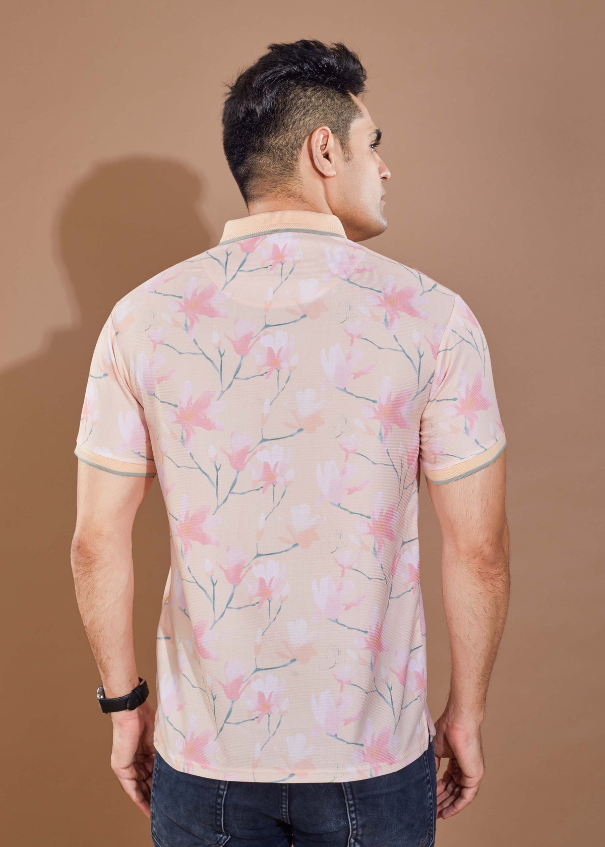 Floral Print Polo - Peach