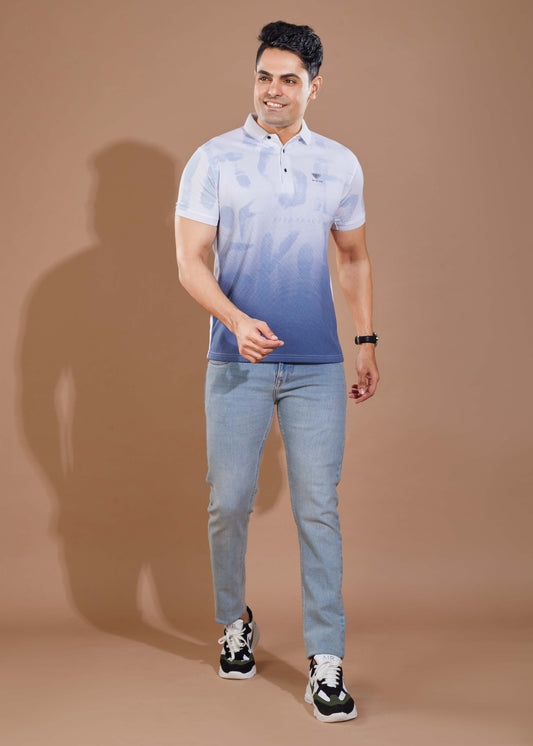 Men's Printed Polo T-Shirt-Denim