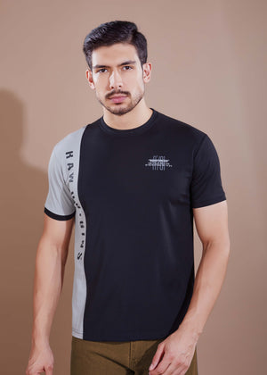 Men's Printed Round Neck T-Shirt-Black