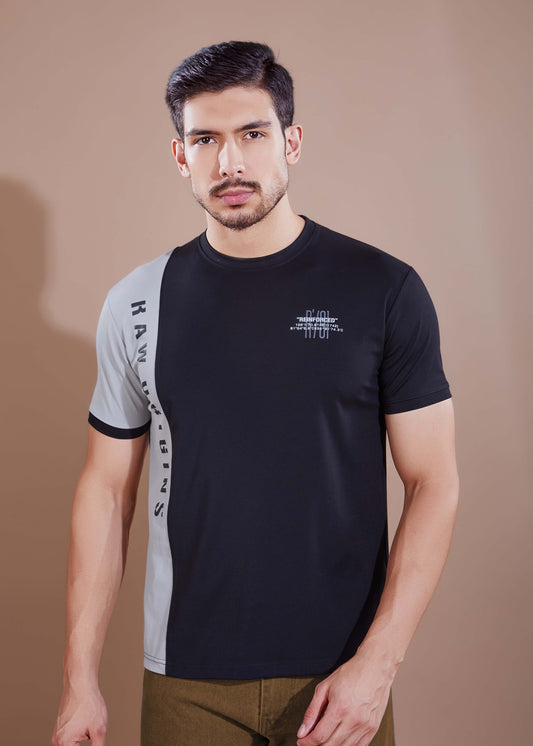 Men's Printed Round Neck T-Shirt-Black