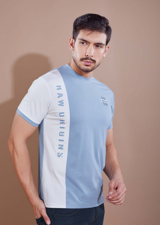 Men's Printed Round Neck T-Shirt-Sky