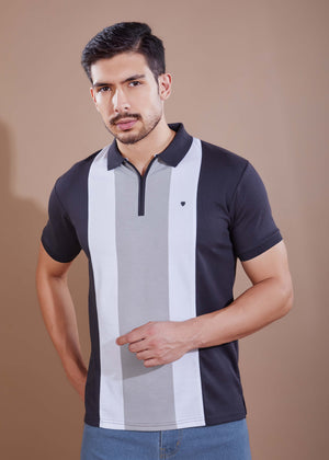 Men's Zipper Polo T-Shirts - Black