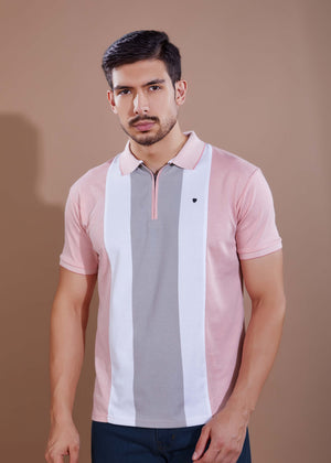 Men's Zipper Polo T-Shirts - Pink