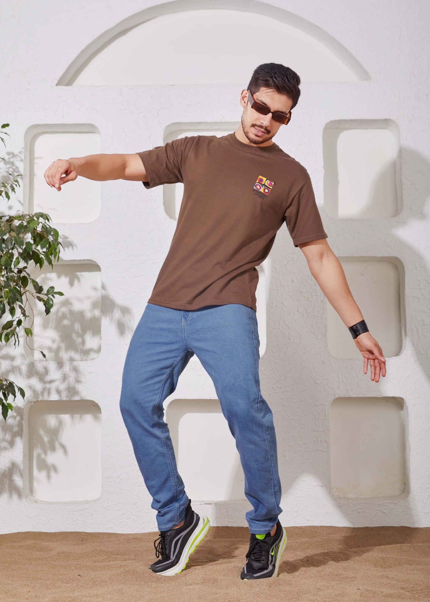 Men's Printed Oversized T-Shirt-Brown