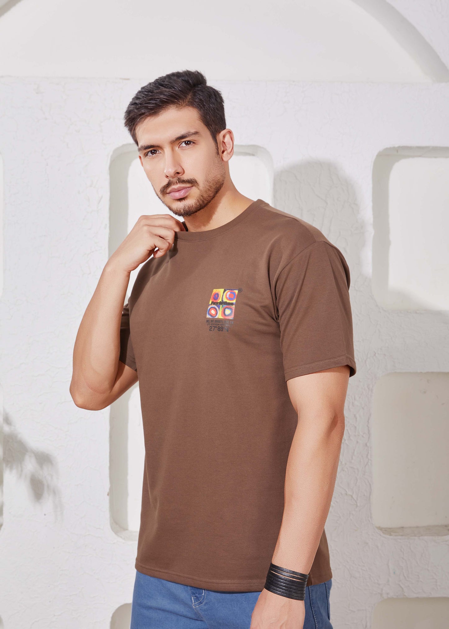 Men's Printed Oversized T-Shirt-Brown