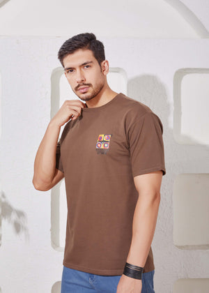 Men's Printed Oversized T-Shirt-Brown