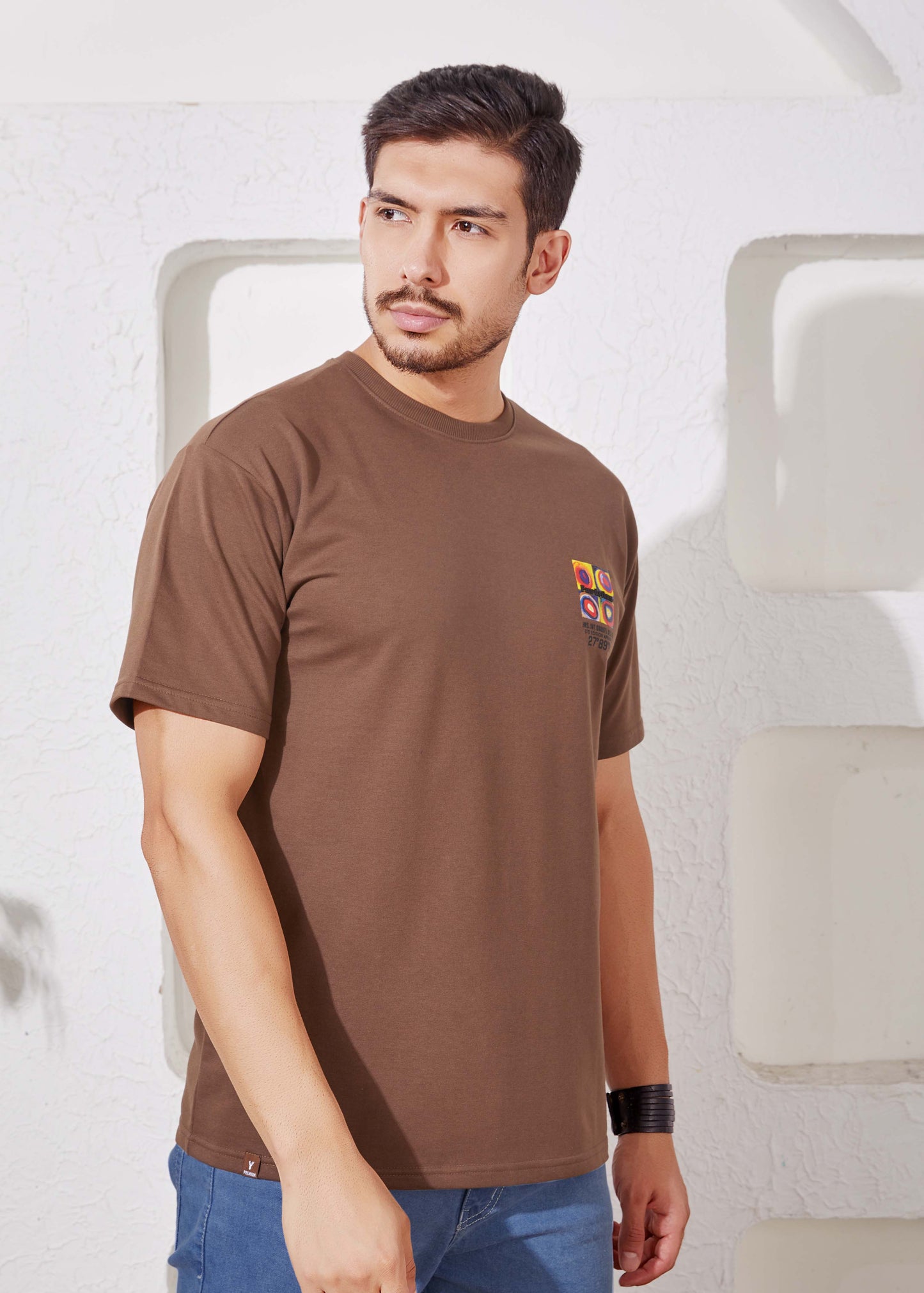 Men's Printed Oversized T-Shirt-Brown