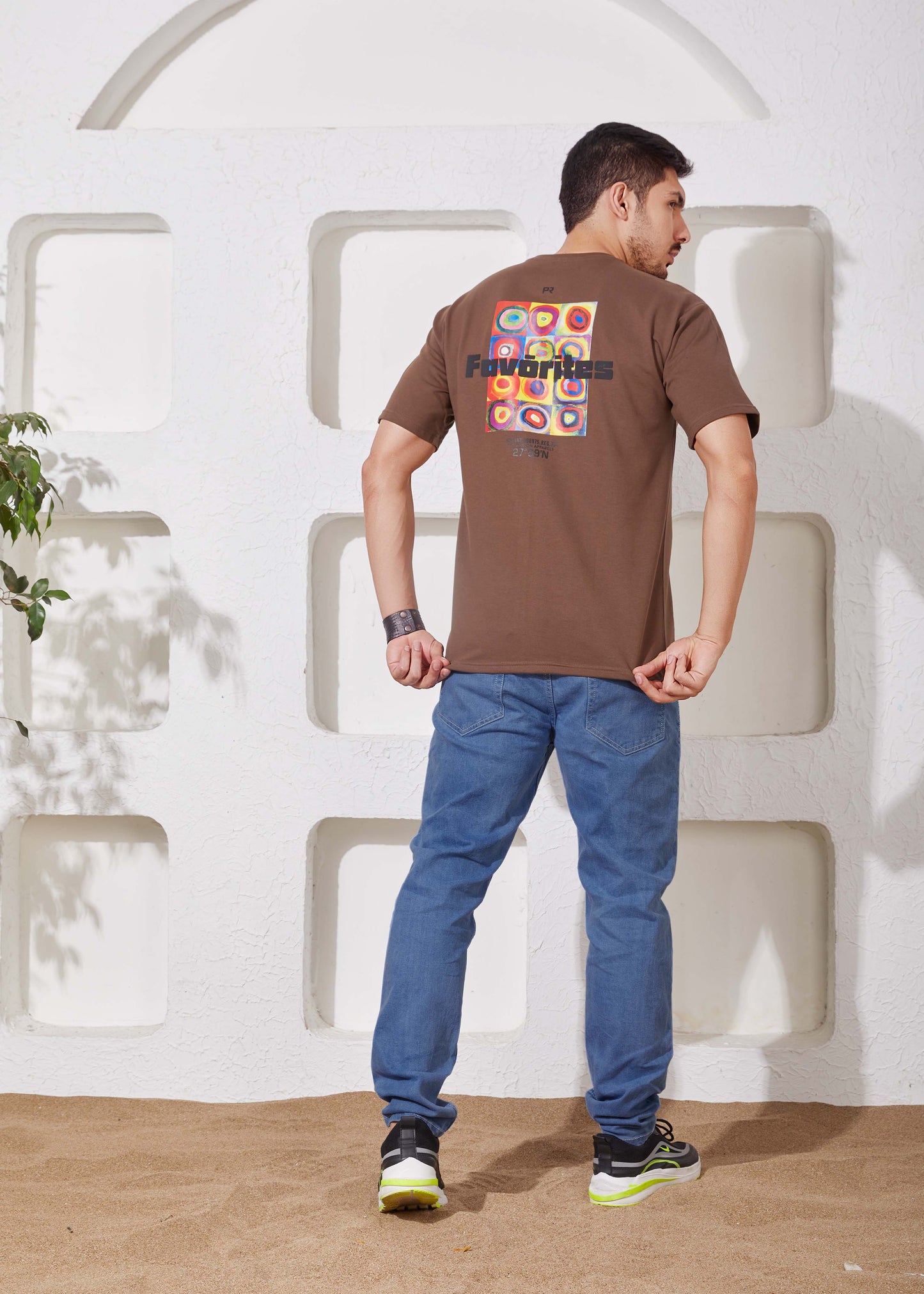 Men's Printed Oversized T-Shirt-Brown