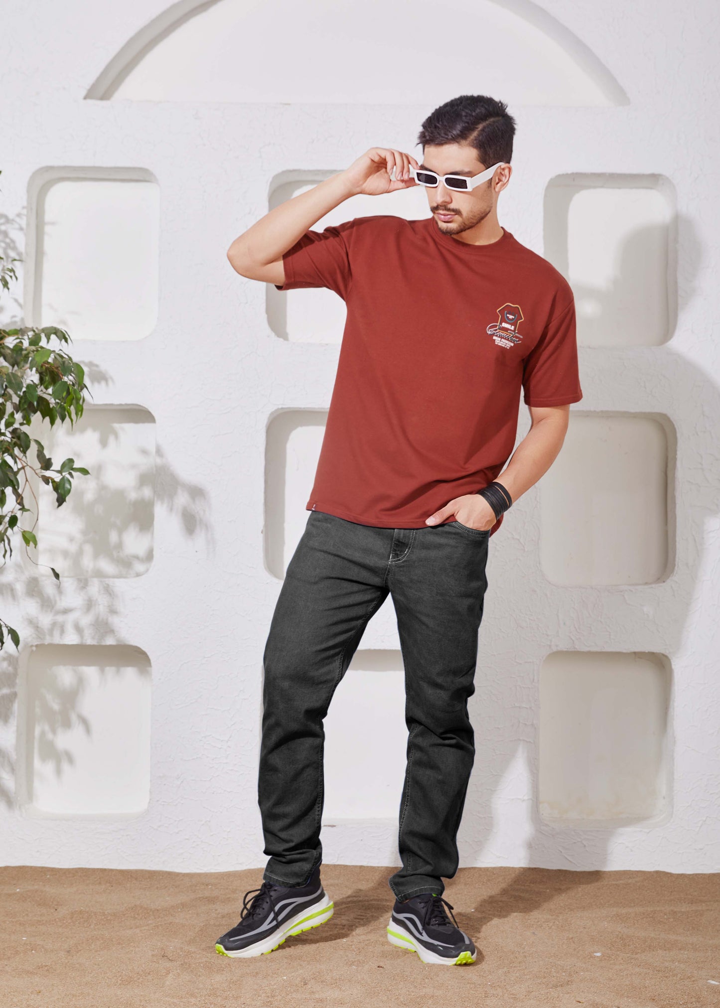 Men's Printed Oversized T-Shirt-Rust