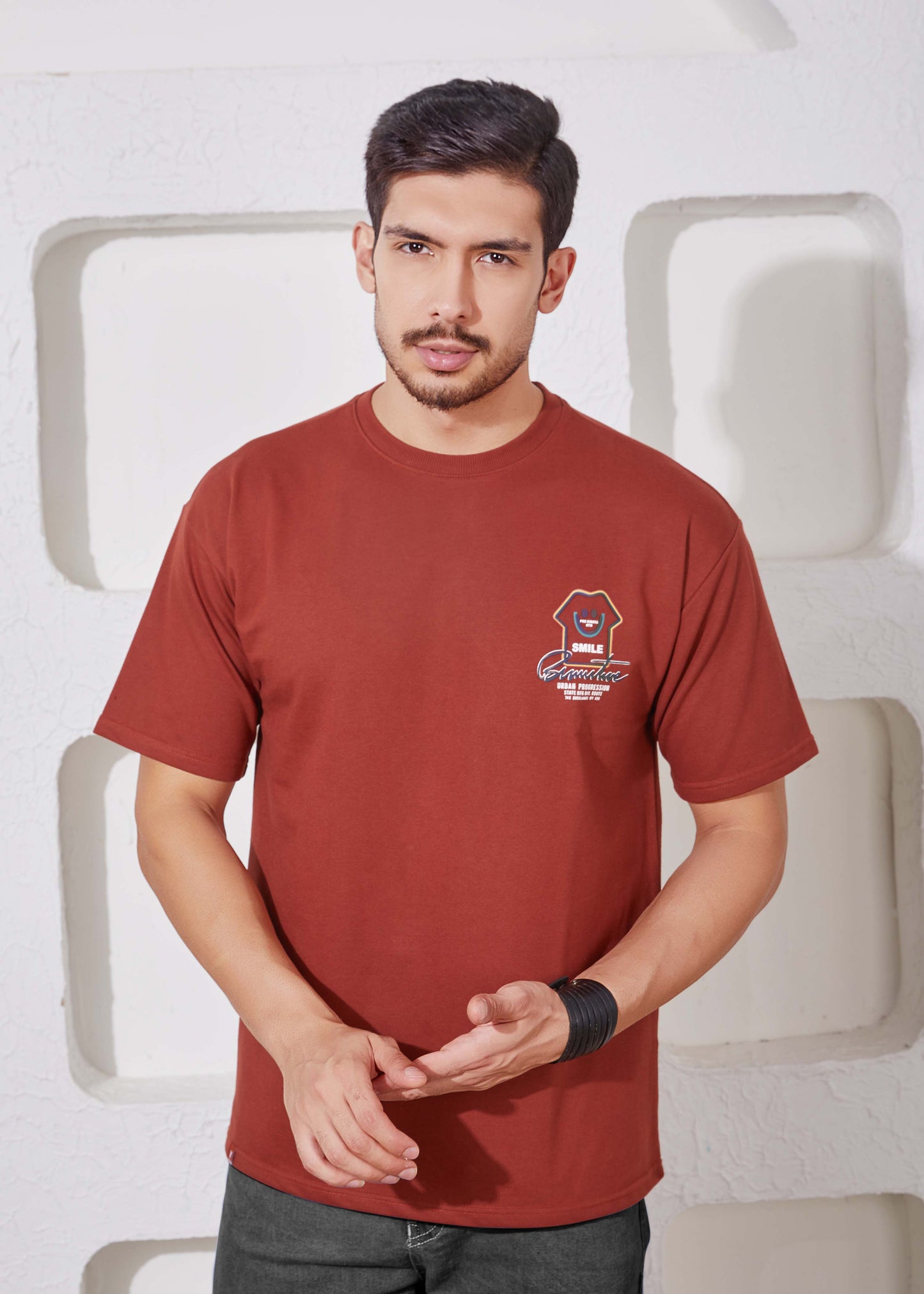 Men's Printed Oversized T-Shirt-Rust