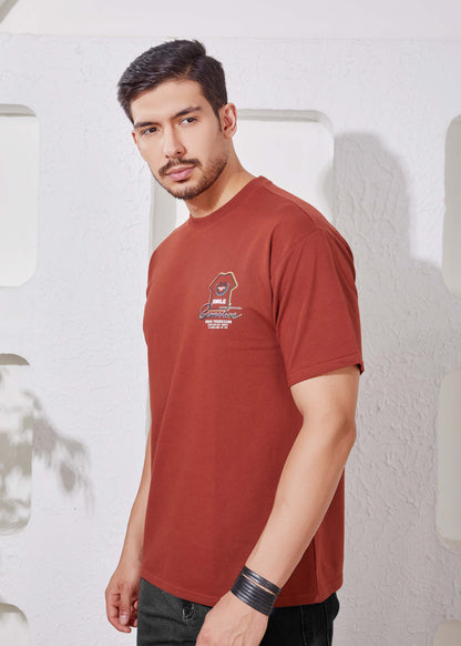 Men's Printed Oversized T-Shirt-Rust
