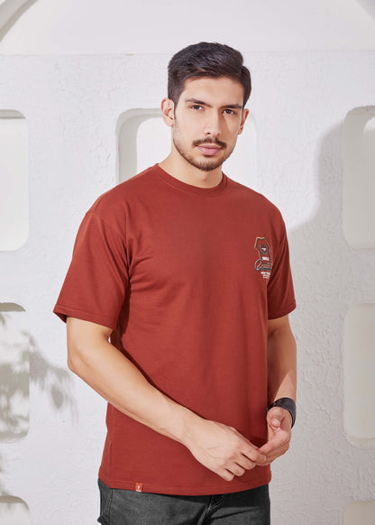 Men's Printed Oversized T-Shirt-Rust