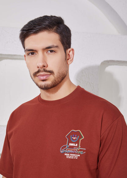 Men's Printed Oversized T-Shirt-Rust